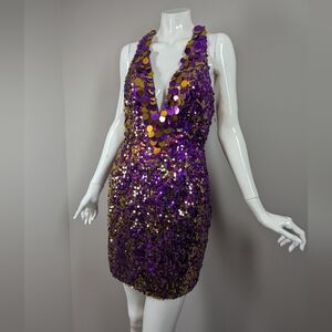 Y2K Xtreme Purple Sequin Mini Dress Size 4 – Plunge Party Dress